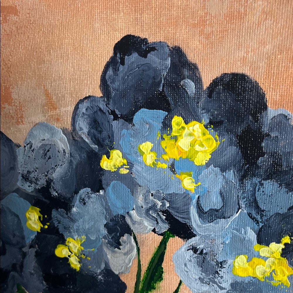 Abstract Floral Painting in Blue and Yellow - Picture 3 of 3